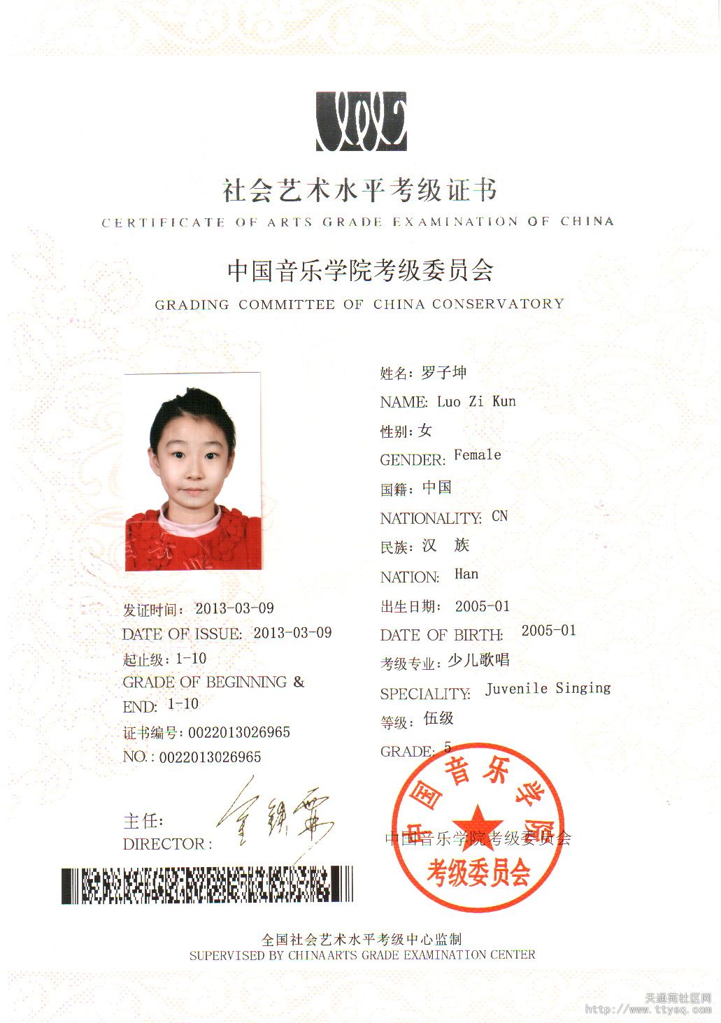 2013年3月中国音乐学院童声考级证书大放送